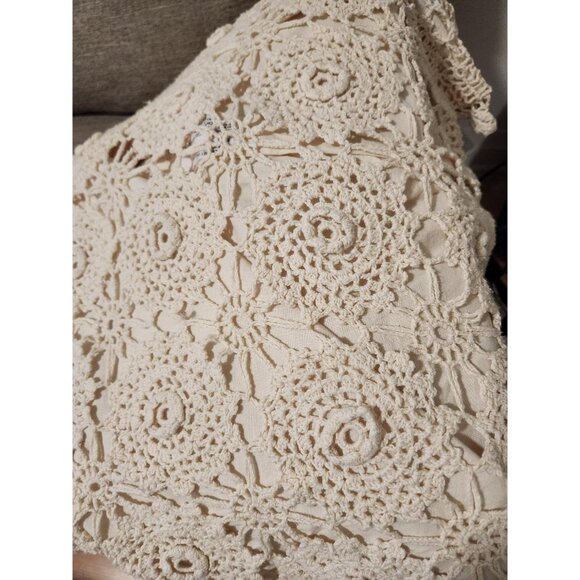 Lace Crochet Vintage Pillow Case Tan/Beige Authentic Shabby Chic Bedroom Accent - Picture 10 of 10